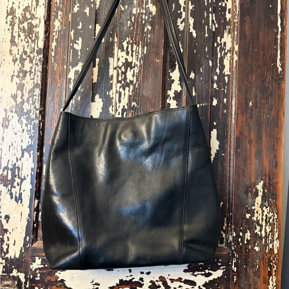 Monsac vintage Black Leather small.  Tote Bag